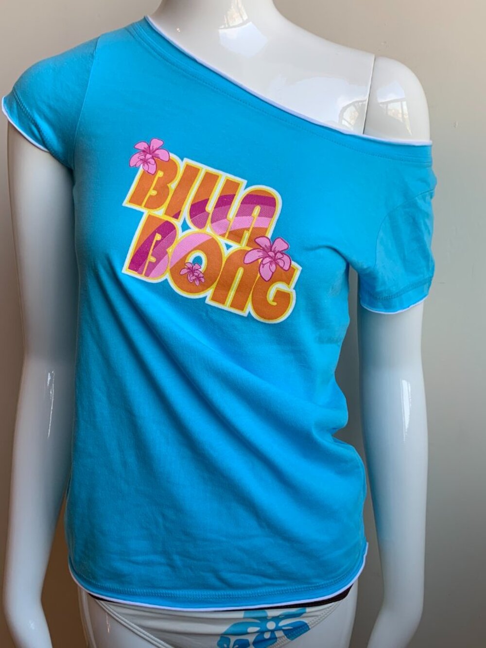 Billabong BLUE CRUSH Vintage RARE graphic logo boat neck fitted t-shirt tshirt